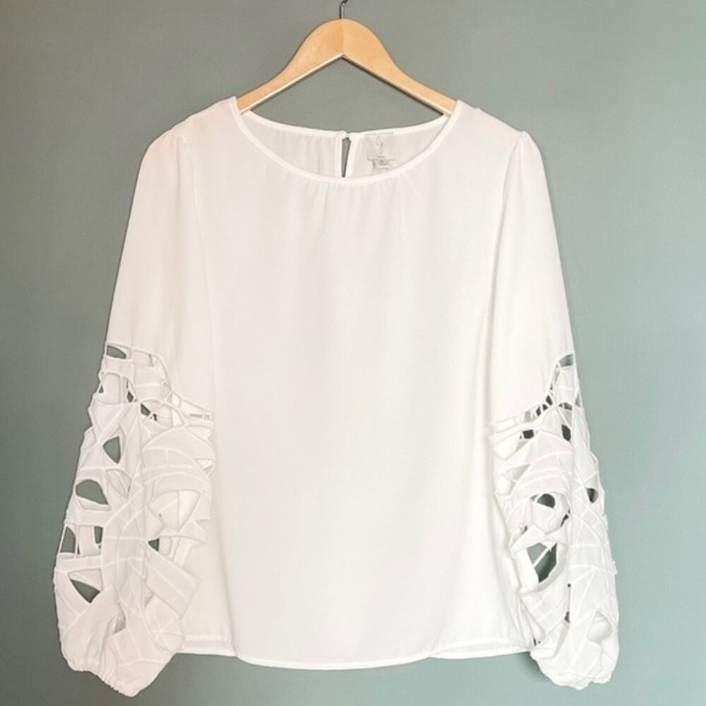 NWT Joie Top Long Sleeve Broderie Lace Blouse Ivory Crepe Women’s Size Small NEW - Picture 6 of 16